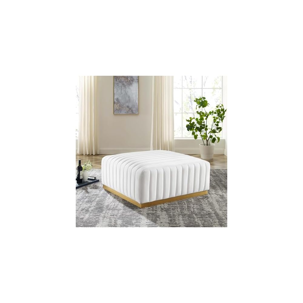 Modway EEI-5500-BLK-GRY Conjure Channel Tufted Performance Velvet Ottoman, Black Gray