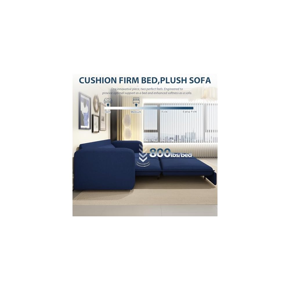 93" Sleeper Sofa Bed King Size, Boucle Pull Out Couch, Blue