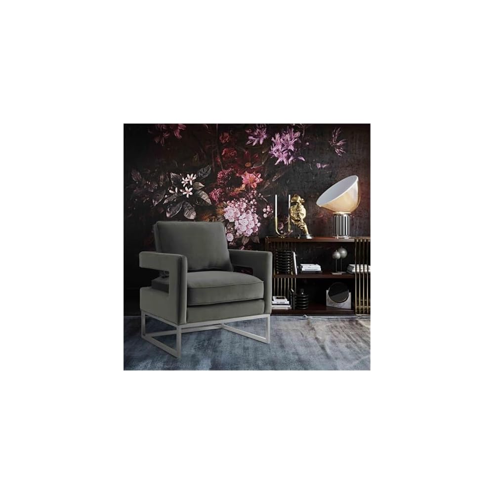 Tov Furniture Avery Upholstered and Metal Accent Armchair (Grey-Silver)