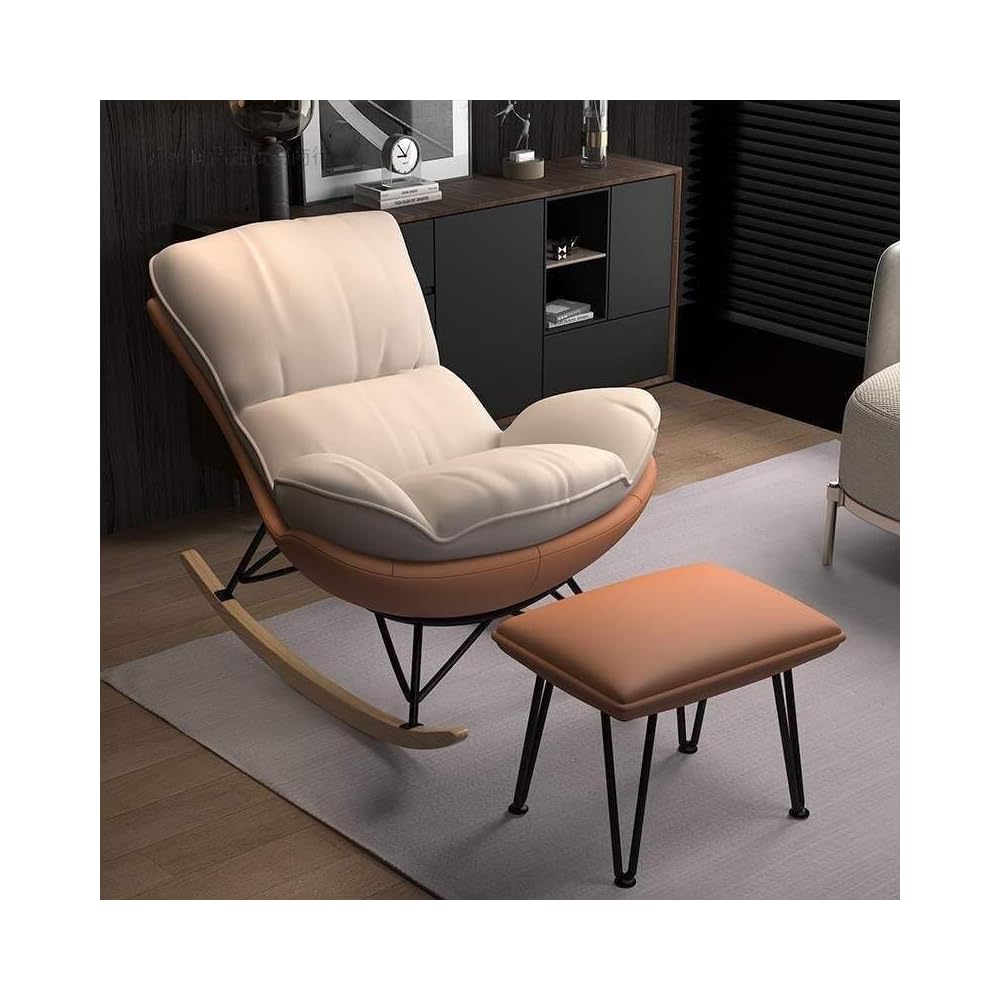 Sofa Rocking Chair Tech Cloth Armchair with Ottoman Mid Century Rocker Recliner,Upholstered Comfy Rocking Chair for Bedroom Living Room(E)
