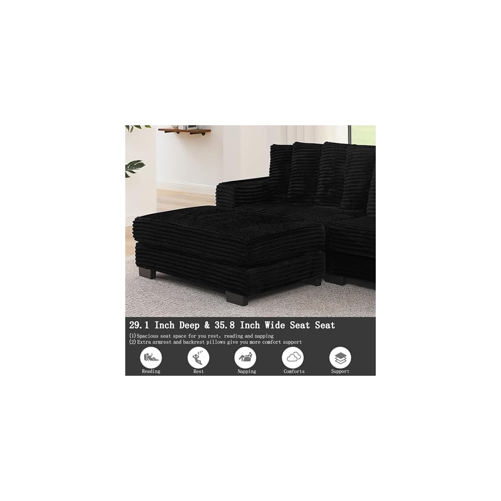 ECLYL, Comfortable Compression L-Shaped Modular Combination Sofa, Compression Combination, Modern Minimalist Corduroy Sofa, Suitable for Living Room and Bedroom (Black2)