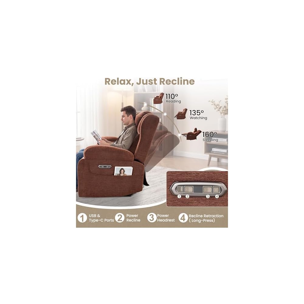 Zero Gravity Power Reclining Sofa, 3-Seat Reclining Couch with Flip Middle Backrest, Power Headrest, Oversized Electric Recliner Sofa with Dual Motor for Living Room(Brown)