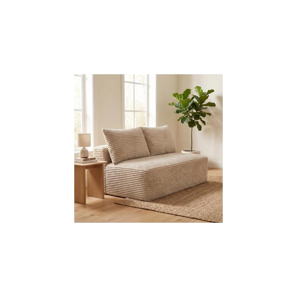Low Profile Sofa, Camel Corduroy Armless Legless Loveseat, 2-Seater Floor Sofa for Small Apartment Living Room