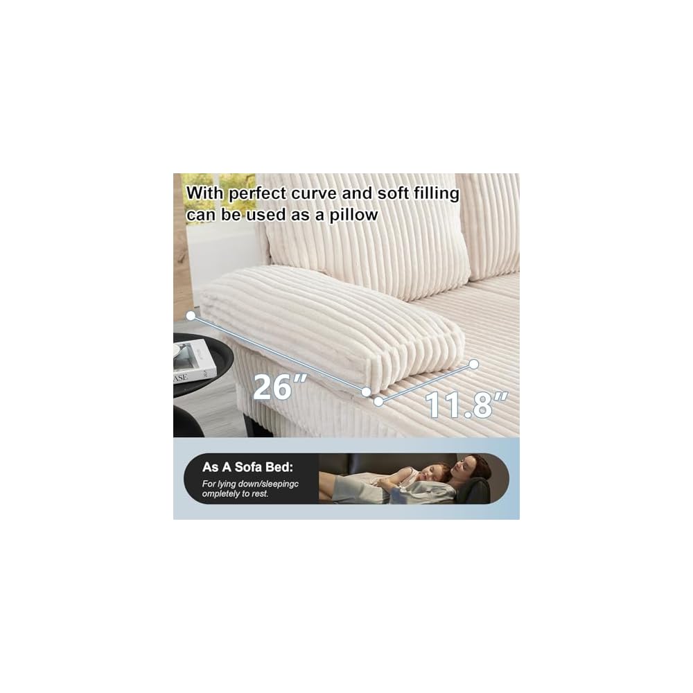 114" Cloud Couch Modular Sectional Sofa Convertible U-Shaped Couch with Double Chaise Lounge Corduroy Upholstery Sofa Double Cushions Deep Seat Sleeper Sofas Couches for Living Room White