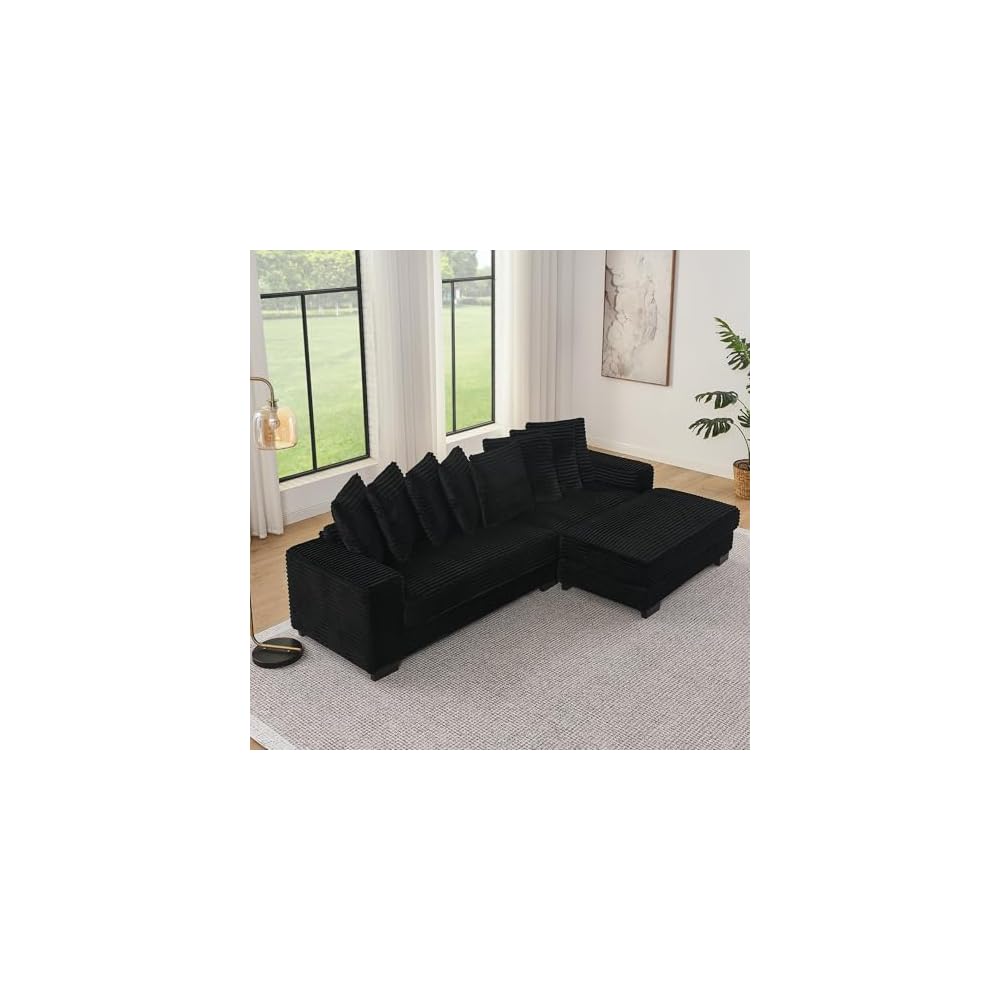 ECLYL, Comfortable Compression L-Shaped Modular Combination Sofa, Compression Combination, Modern Minimalist Corduroy Sofa, Suitable for Living Room and Bedroom (Black2)