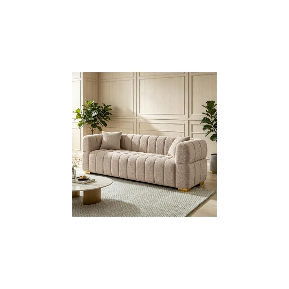 VANOMi 90.9" Boucle 3-Seater Deep Seat Sofa, Oversized Cloud Couch, Taupe