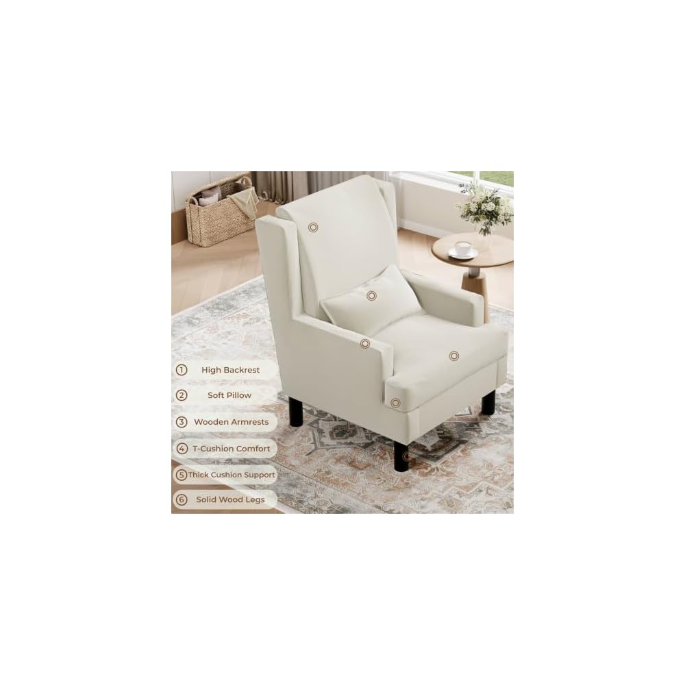 Garvee Wingback Accent Chair, Mid-Century Modern Chenille Reading Chair