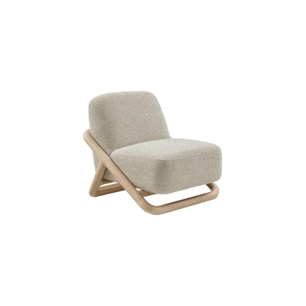 Modway Vander Contemporary Accent Chair in Oak Cream – Textured Fabric Upholstered Lounge Chair with Curved Wood Frame – Fully Assembled Reading Chair
