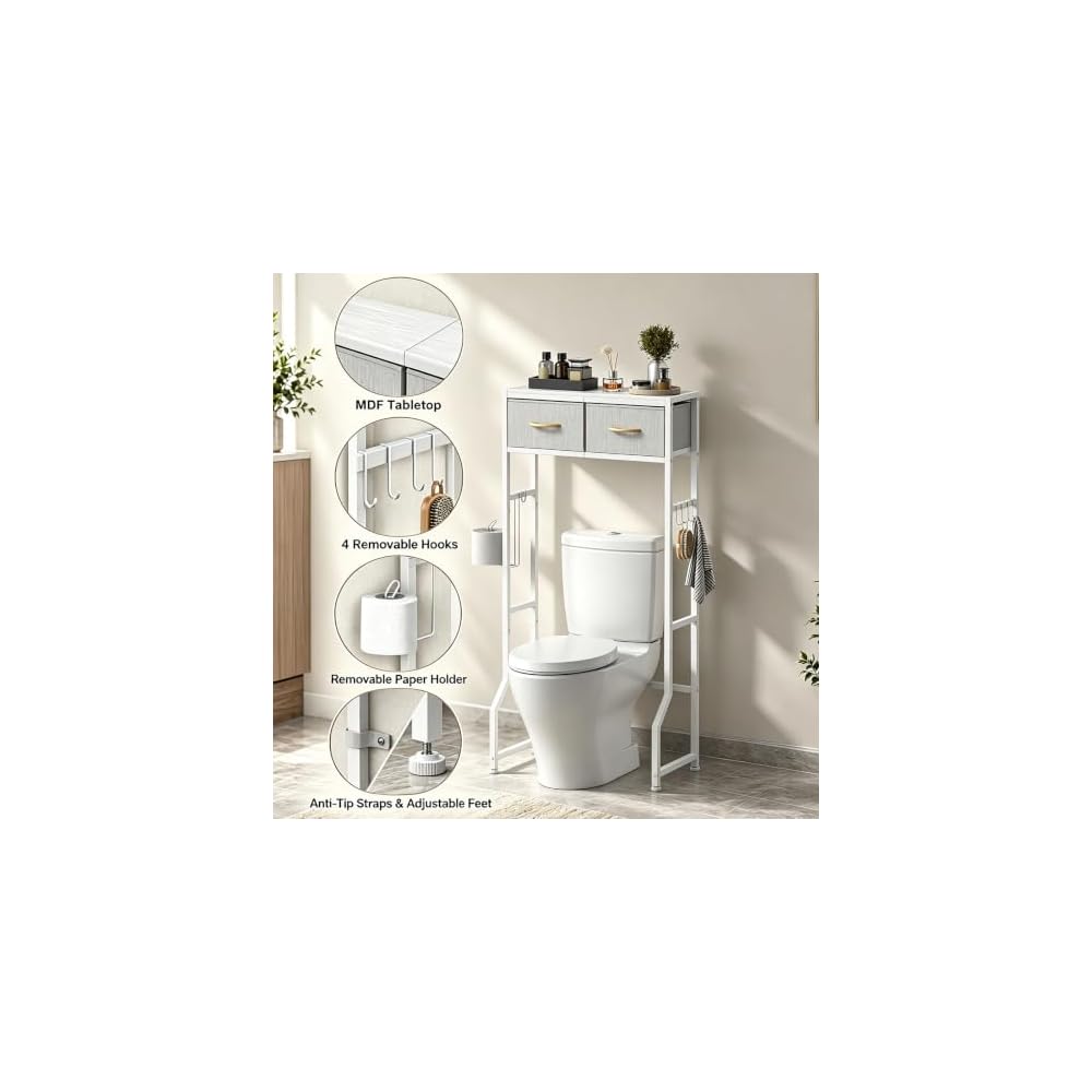 ETELI Over The Toilet Storage Cabinet with 2 Drawers Over The Toilet Shelf