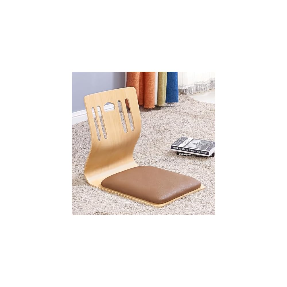 Solitar Japanese Living Room Chair,Upholstered Game Chairs Legless Tatami Chair Wood Meditation Floor Chair,Bay Window Chair Lazy Sofa Chair Floor Seat with Back Support(46X37X43cm(18x15x17inch), B)