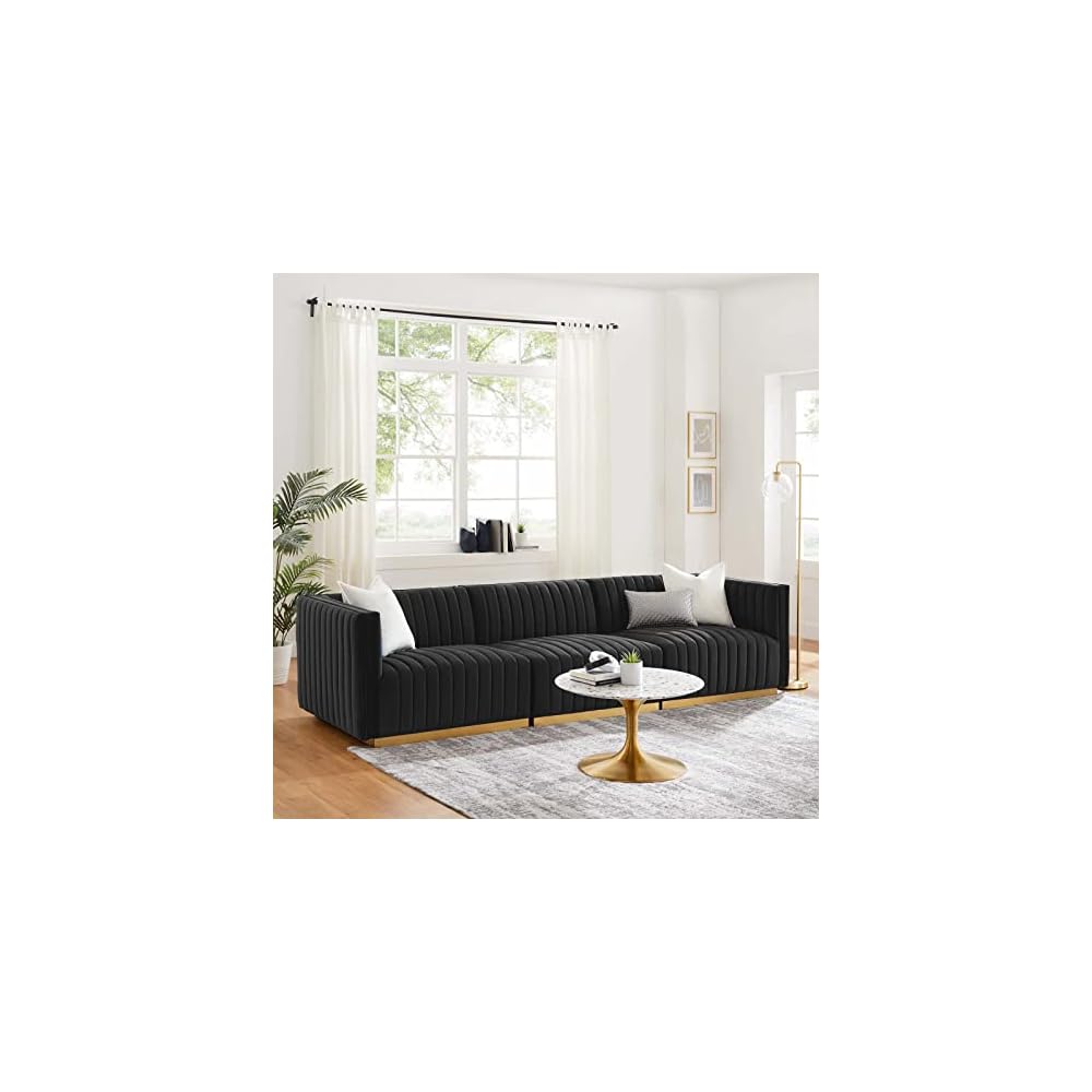 Modway EEI-5500-BLK-GRY Conjure Channel Tufted Performance Velvet Ottoman, Black Gray