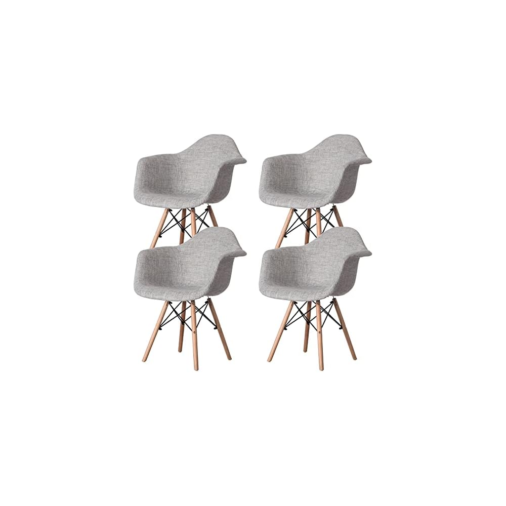 Mid-Century Modern Fabric Arm Chairs Set of 2, Barrel Accent Chairs for Living Room, Beech Wooden Legs, Black and White
