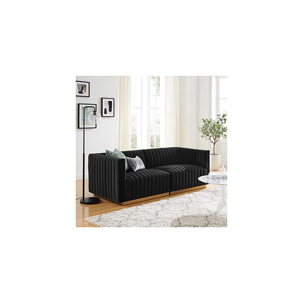 Modway EEI-5500-BLK-GRY Conjure Channel Tufted Performance Velvet Ottoman, Black Gray