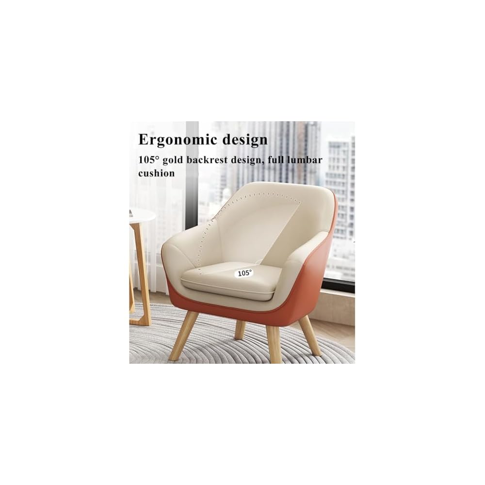 Leather Mid-Century Accent Chair Single Sofa Comfy Chairs Leisure Chair with Armrests and Wood Legs,Guest Reception Chair for Office,Side Armchairs(Khaki)