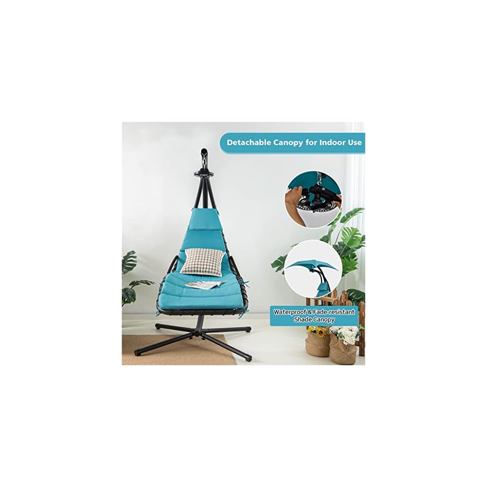 Suspension Bent Steel Chair Recliner Swing Removable Canopy and Overhead Light