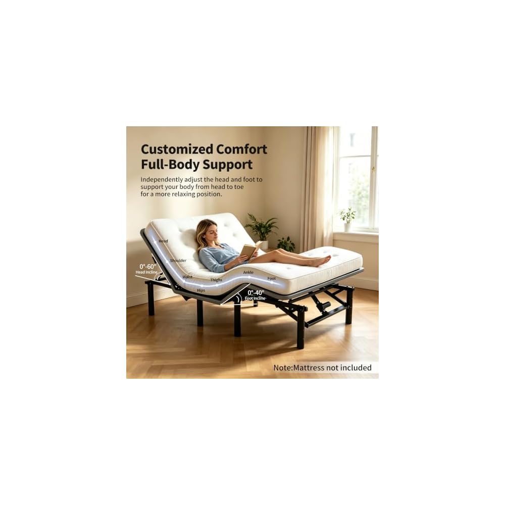 Queen Adjustable Bed Frame with Massage, Zero Gravity & Wireless Remote