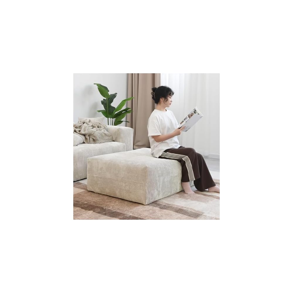 JACH Corduroy Modular Sectional Couch, Oversized Sectional Sofa with Chaise Ottoman, Cushion Covers Removable, Modern Deep 2-Seat Couches for Living Room, Office (Beige)