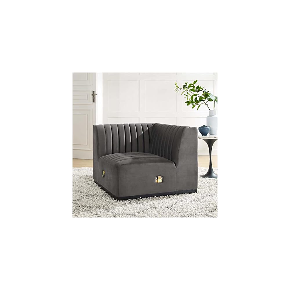 Modway EEI-5500-BLK-GRY Conjure Channel Tufted Performance Velvet Ottoman, Black Gray