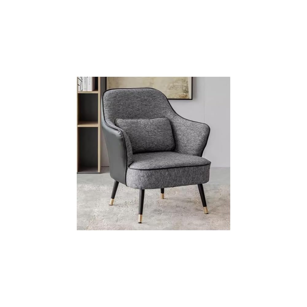 Modern Armchair with Waist Pillow,Adult Lazy Sofa Chair Ergonomic Backrest,Upholstered Leisure Chair for Living Room Office,Relax Side Chair Guest Chair (Color : Brown 2, Size : Without)