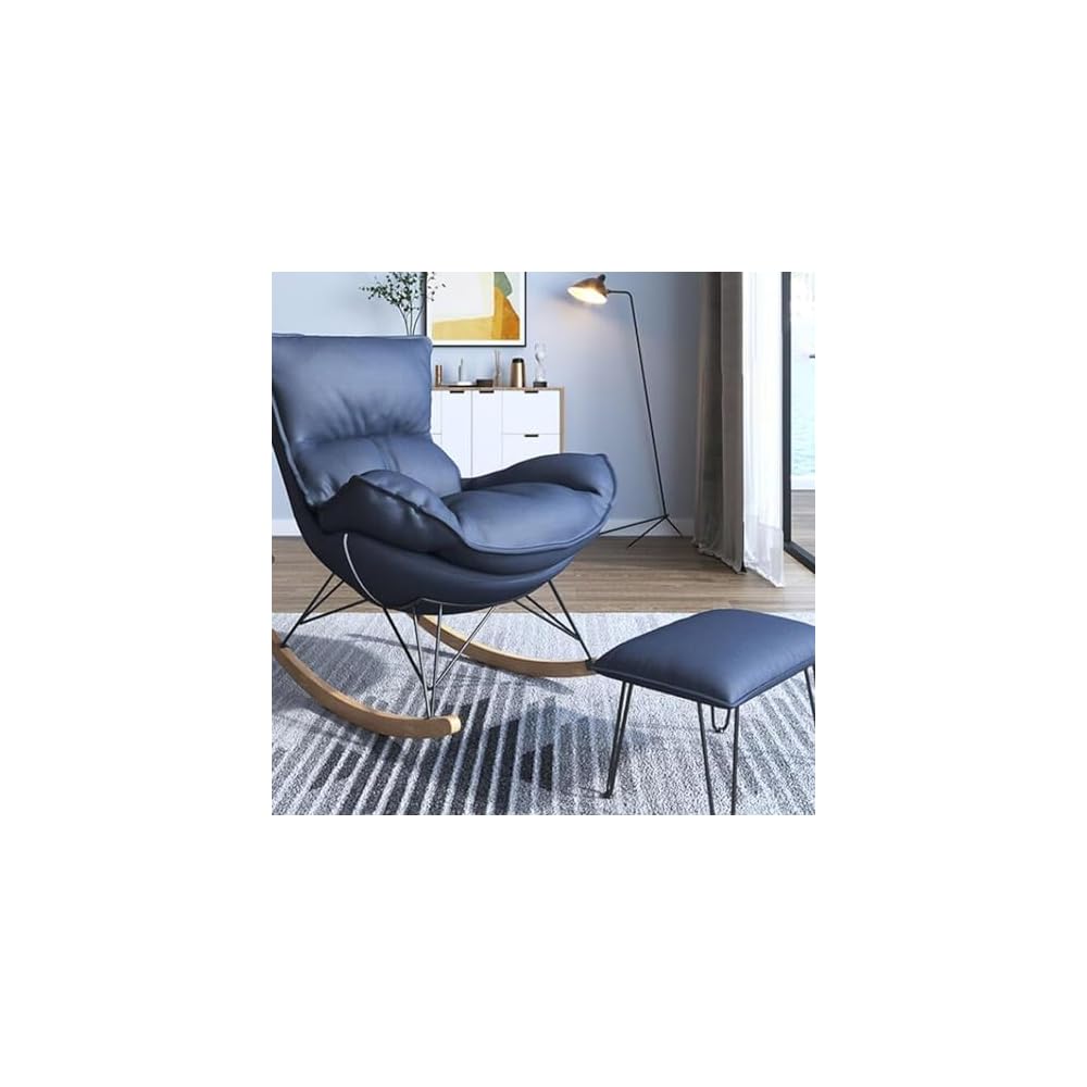 Sofa Rocking Chair Tech Cloth Armchair with Ottoman Mid Century Rocker Recliner,Upholstered Comfy Rocking Chair for Bedroom Living Room(E)