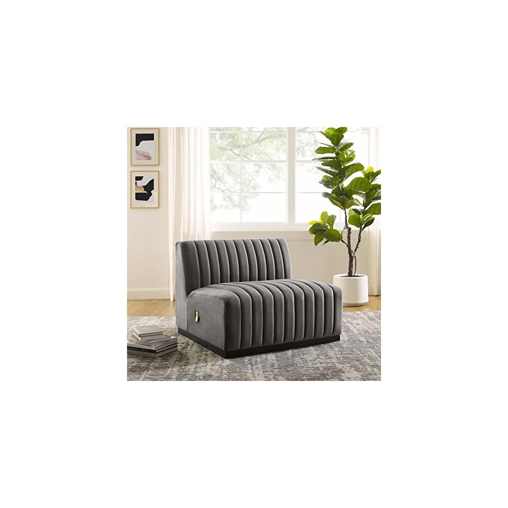 Modway EEI-5500-BLK-GRY Conjure Channel Tufted Performance Velvet Ottoman, Black Gray