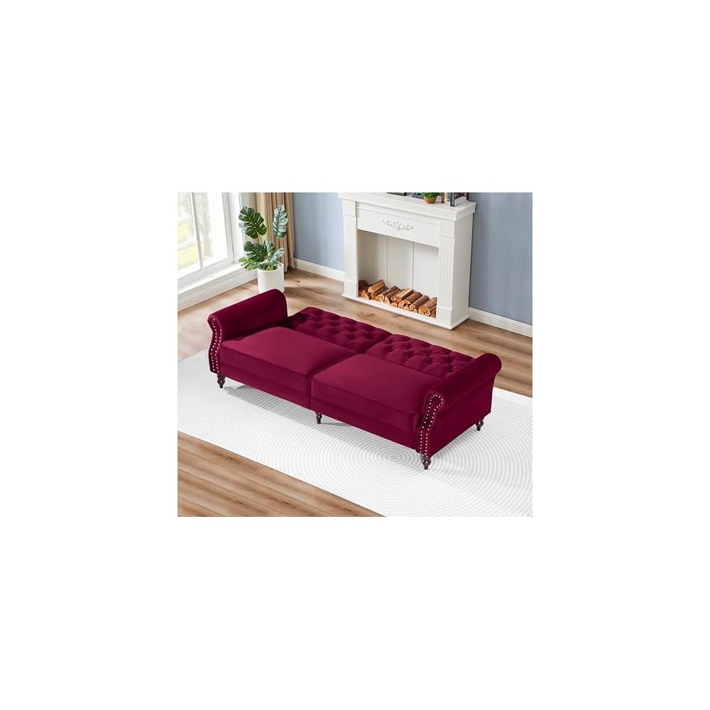 Legend Vansen 87.8 inchs Convertible Velvet Bed Sleeper Futon Sofas, Wine Red