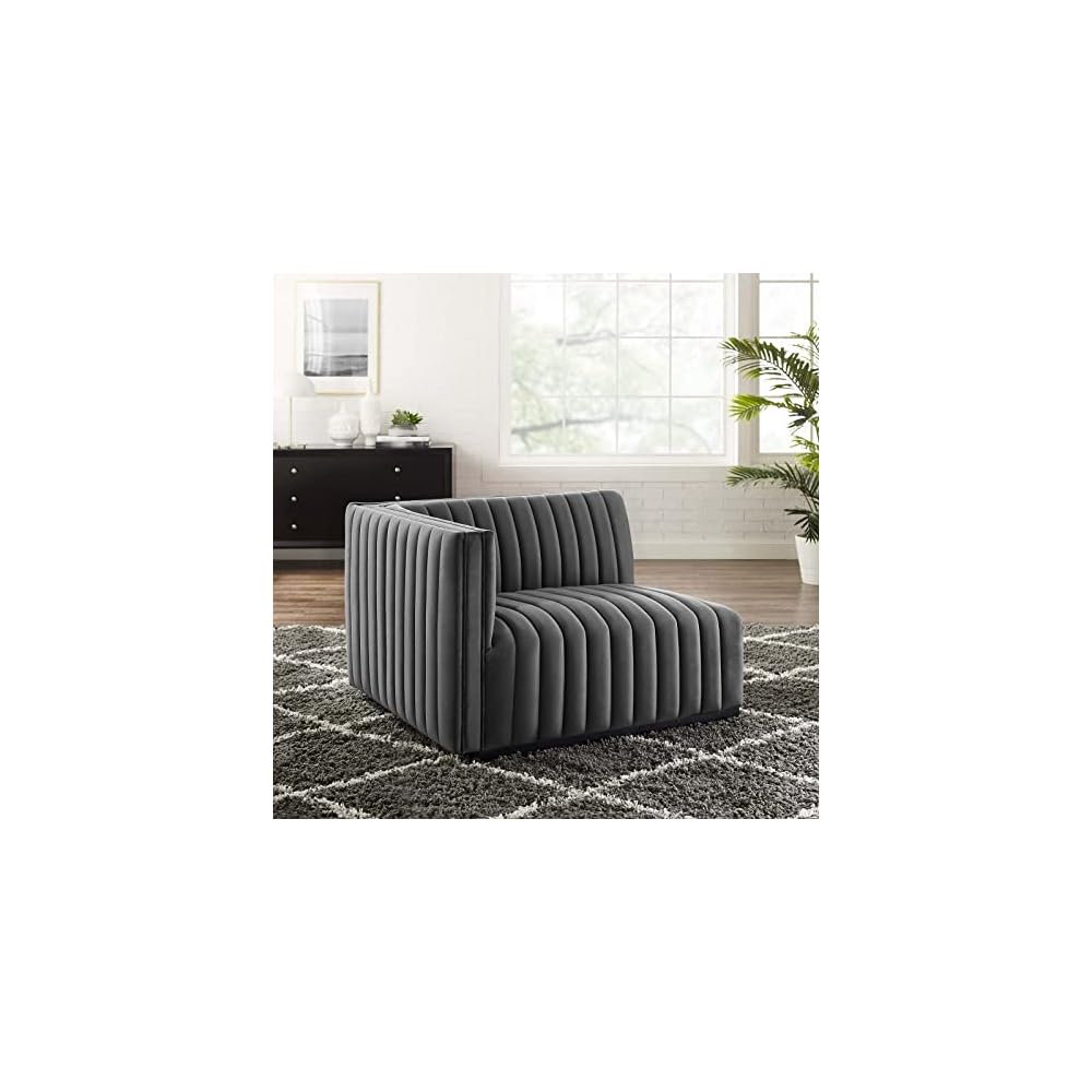 Modway EEI-5500-BLK-GRY Conjure Channel Tufted Performance Velvet Ottoman, Black Gray
