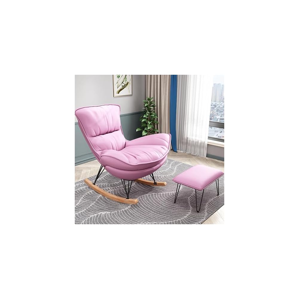 Sofa Rocking Chair Tech Cloth Armchair with Ottoman Mid Century Rocker Recliner,Upholstered Comfy Rocking Chair for Bedroom Living Room(E)