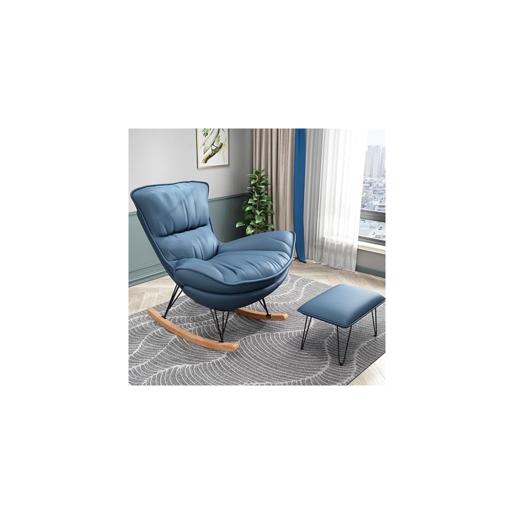 Sofa Rocking Chair Tech Cloth Armchair with Ottoman Mid Century Rocker Recliner,Upholstered Comfy Rocking Chair for Bedroom Living Room(E)