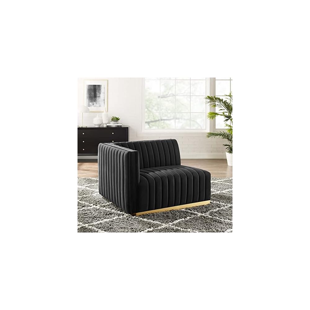 Modway EEI-5500-BLK-GRY Conjure Channel Tufted Performance Velvet Ottoman, Black Gray