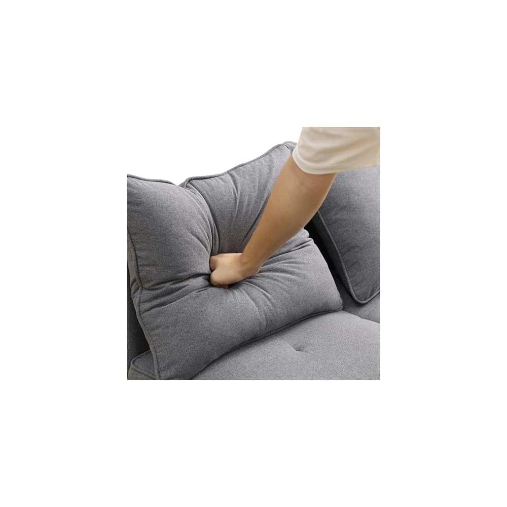 Sleeper Sofa, 4-in-1 Convertible Ottoman Couch Bed, Modern Sackcloth Futon Sofa Bed with 2 Pillows Adjustable Backrest, Recliner Folding Loveseat for Living Room, Apartment Dorm, Office,Grey