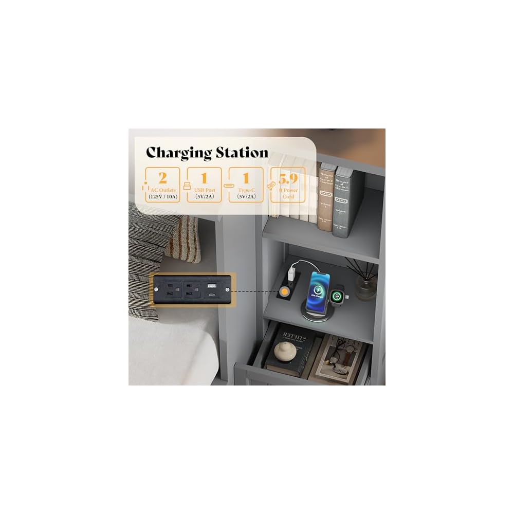 AMERLIFE Queen Size Murphy Bed with Bedside Tables & 3 Storage Drawers