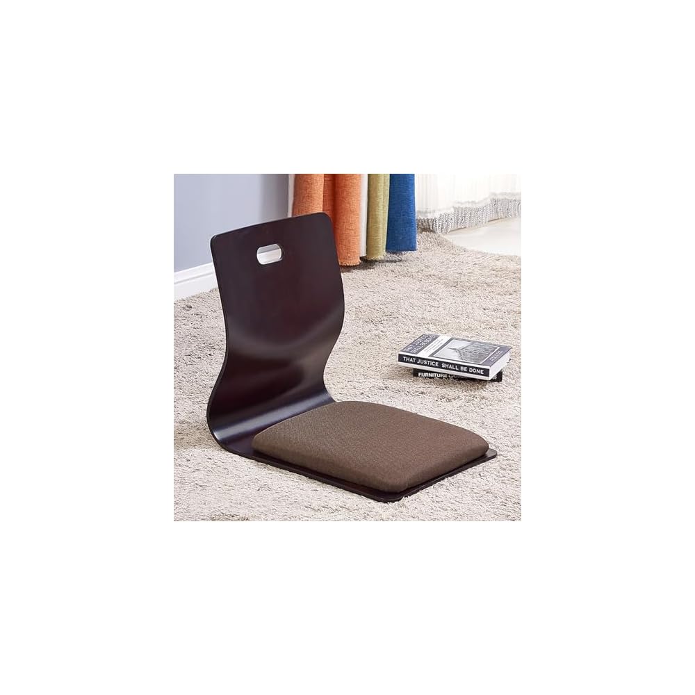 Solitar Japanese Living Room Chair,Upholstered Game Chairs Legless Tatami Chair Wood Meditation Floor Chair,Bay Window Chair Lazy Sofa Chair Floor Seat with Back Support(46X37X43cm(18x15x17inch), B)