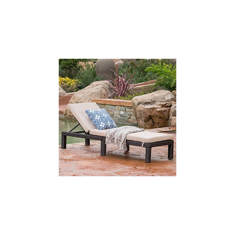 Christopher Knight Home Puerta Outdoor Wicker Chaise Lounge with Water Resistant Cushion, Dark Brown / Beige