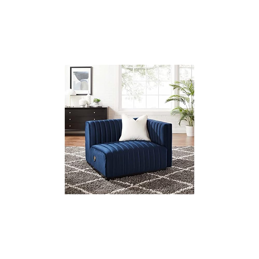 Modway EEI-5500-BLK-GRY Conjure Channel Tufted Performance Velvet Ottoman, Black Gray