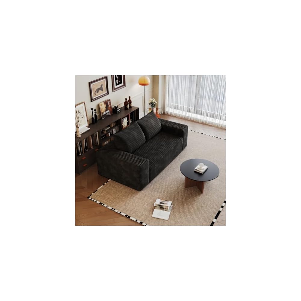71" 3Setaser Sofa,Corduroy Fabric,Deep Seat Couches,Comfy Loveseat Sofa,No Assembly,1pcs for Living Room, Bedroom,Conference Room,Apartment (Black-63)
