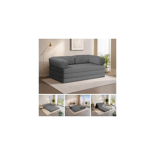 5-in-1 Convertible Sofa Bed,54" Boneless Couch Tri Folding Floor Mattress with Removable L-Shaped Armrests & Handle,Corduroy Futon Couch Sleeper with Pull Out Bed for Living Room Bedroom Apartment