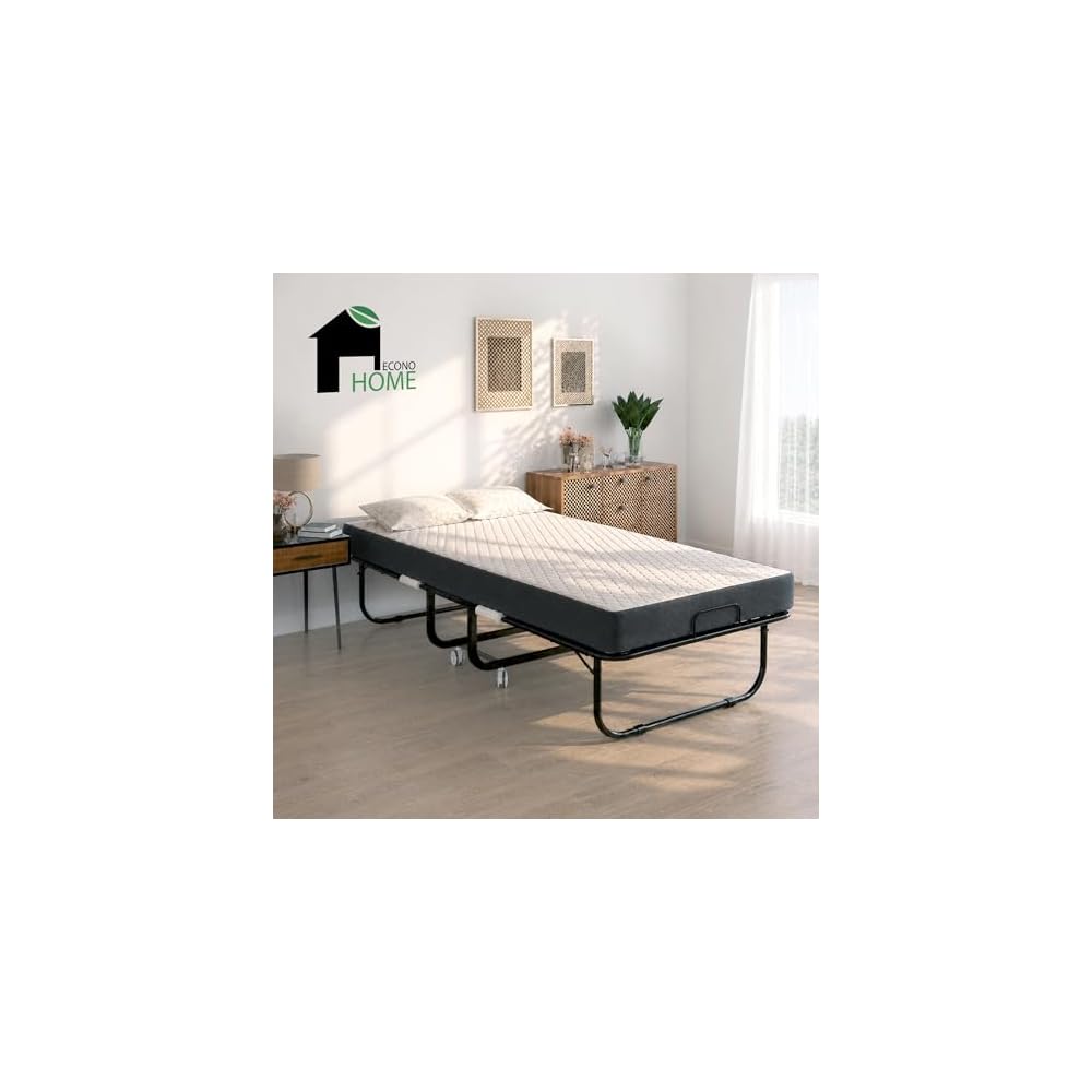 EconoHome Folding Bed with Mattress - 75x39 Twin Size Frame - Portable Rollaway Guest Bed with 5-inch Memory Foam Mattress - Space-Saving Foldable Design for Easy Storage (39 Inch)