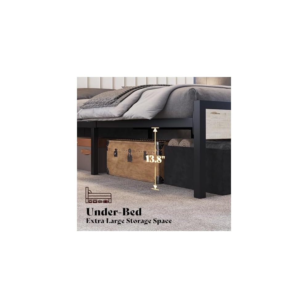 AMERLIFE Full Bed Frame with LED Lights & 2-Tier Storage Headboard