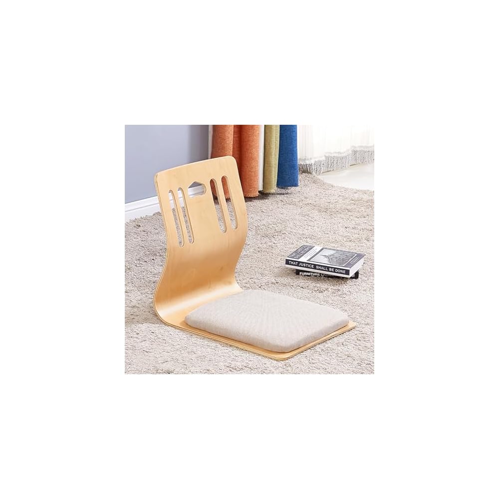 Solitar Japanese Living Room Chair,Upholstered Game Chairs Legless Tatami Chair Wood Meditation Floor Chair,Bay Window Chair Lazy Sofa Chair Floor Seat with Back Support(46X37X43cm(18x15x17inch), B)