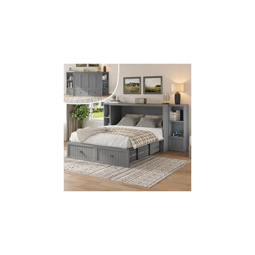 AMERLIFE Queen Size Murphy Bed with Bedside Tables & 3 Storage Drawers