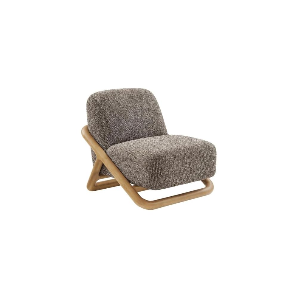 Modway Vander Contemporary Accent Chair in Oak Cream – Textured Fabric Upholstered Lounge Chair with Curved Wood Frame – Fully Assembled Reading Chair