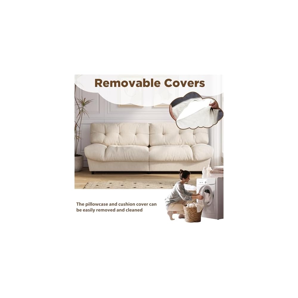 80" Armless Cloud Couch Loveseat, Chenille Deep Seat Sofa with Gently Raised Ends, Comfy 2-Seater Couch for Lounging & Napping, Small Space Apartment Sofa, Beige