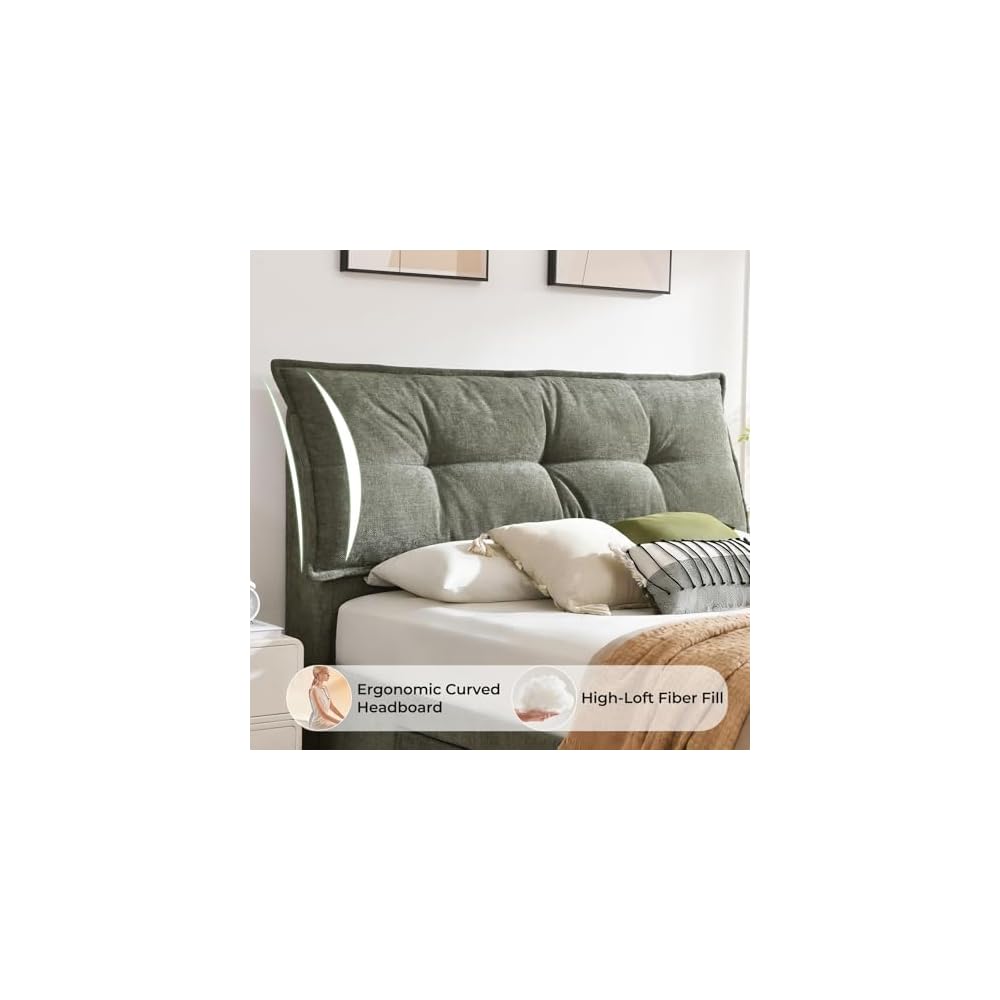 VELOCAVA Full Size Upholstered Bed Frame with 2 Drawers Storage, Platform Bed with Soft & Cushioned Headboard, Sturdy Wood Slats, Underbed Storage, No Box Spring Needed, Sage Green