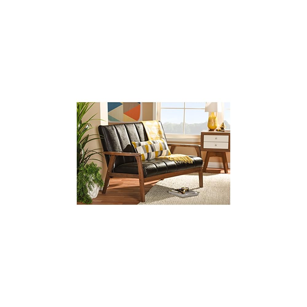 Baxton Studio Nikko 2-Seater Sofa, 29.45LX44.66WX31.59H, Dark Brown