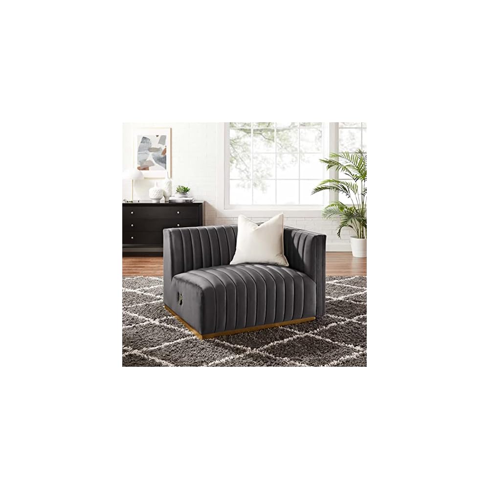 Modway EEI-5500-BLK-GRY Conjure Channel Tufted Performance Velvet Ottoman, Black Gray