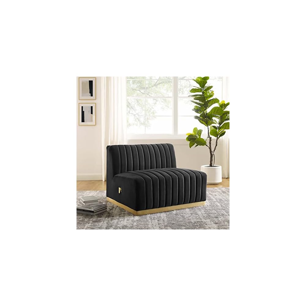 Modway EEI-5500-BLK-GRY Conjure Channel Tufted Performance Velvet Ottoman, Black Gray