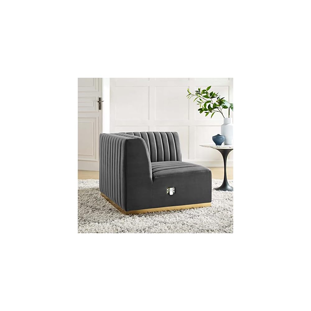 Modway EEI-5500-BLK-GRY Conjure Channel Tufted Performance Velvet Ottoman, Black Gray