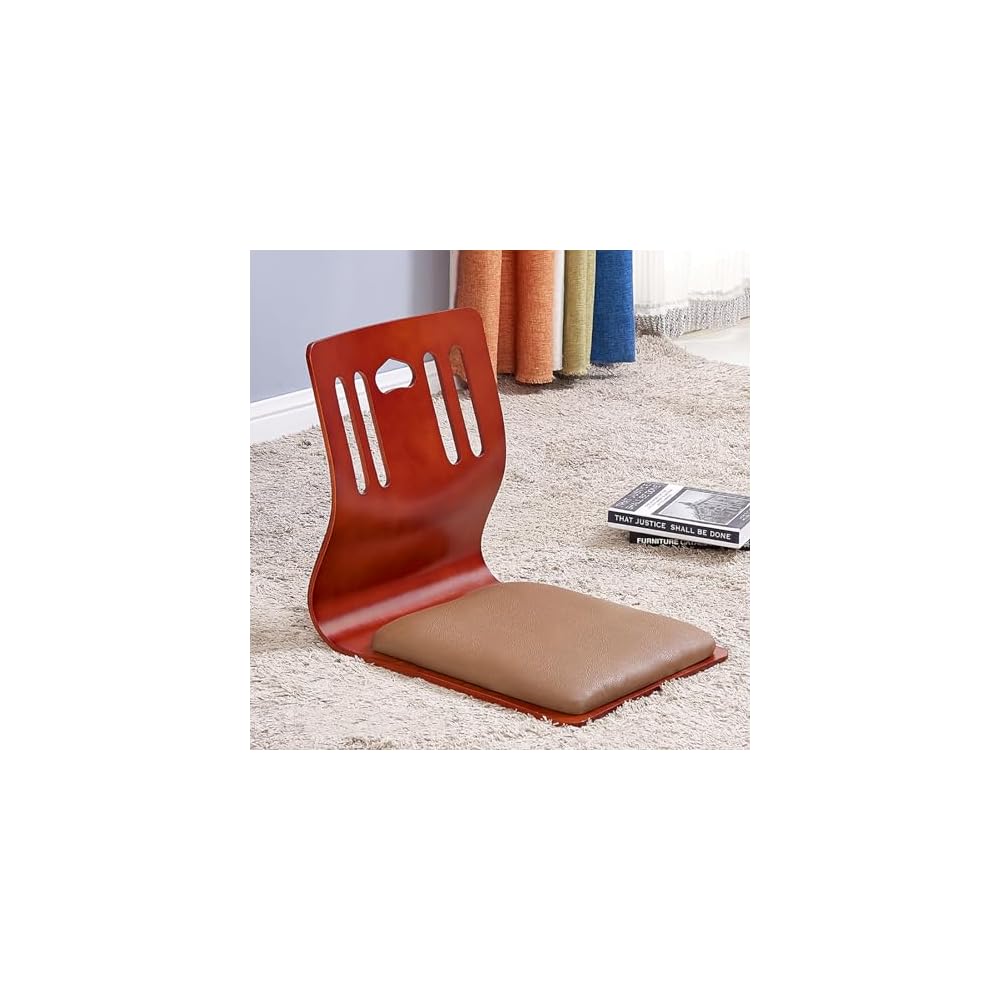 Solitar Japanese Living Room Chair,Upholstered Game Chairs Legless Tatami Chair Wood Meditation Floor Chair,Bay Window Chair Lazy Sofa Chair Floor Seat with Back Support(46X37X43cm(18x15x17inch), B)