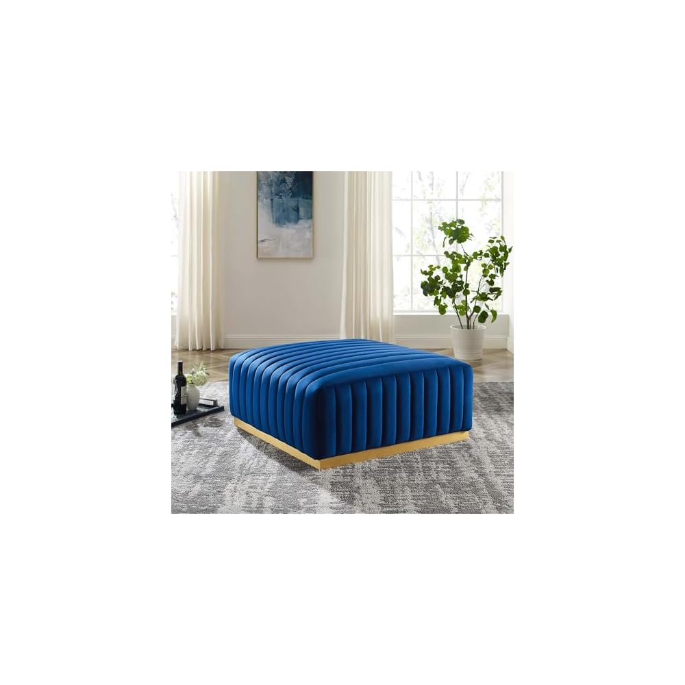 Modway EEI-5500-BLK-GRY Conjure Channel Tufted Performance Velvet Ottoman, Black Gray